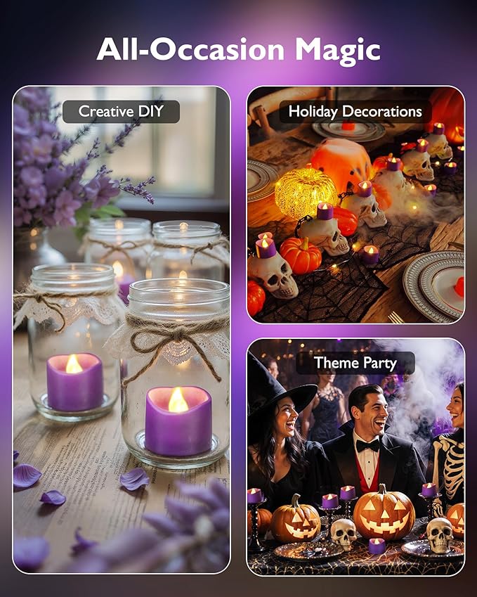 Homemory Purple Tea Lights Candles Battery Operated, 200+Hour Flameless - Image 6