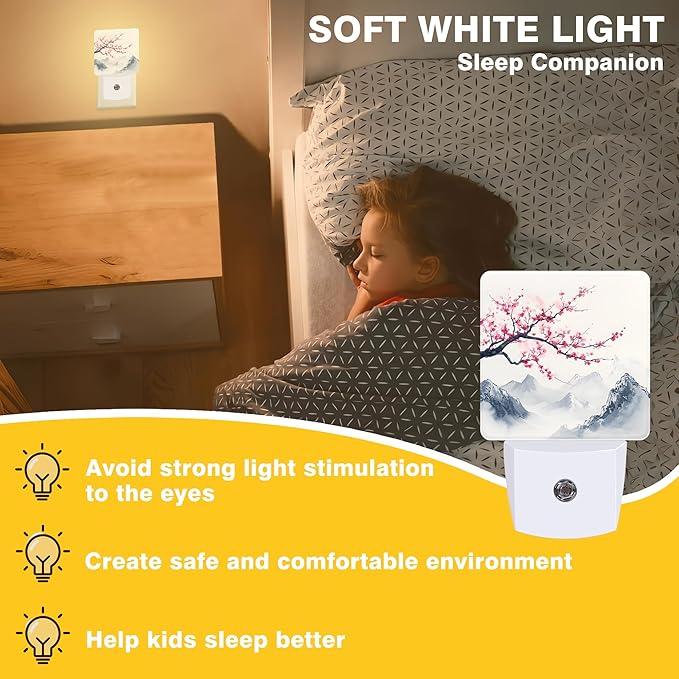 Cherry Blossom Tree Night Light, Japanese Mountains Plug-in Nightlight - Image 3