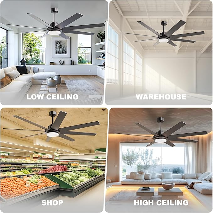 72 Inch Ceiling Fans with Lights and Remote Smart App, Indoor Black LED Big - Image 7