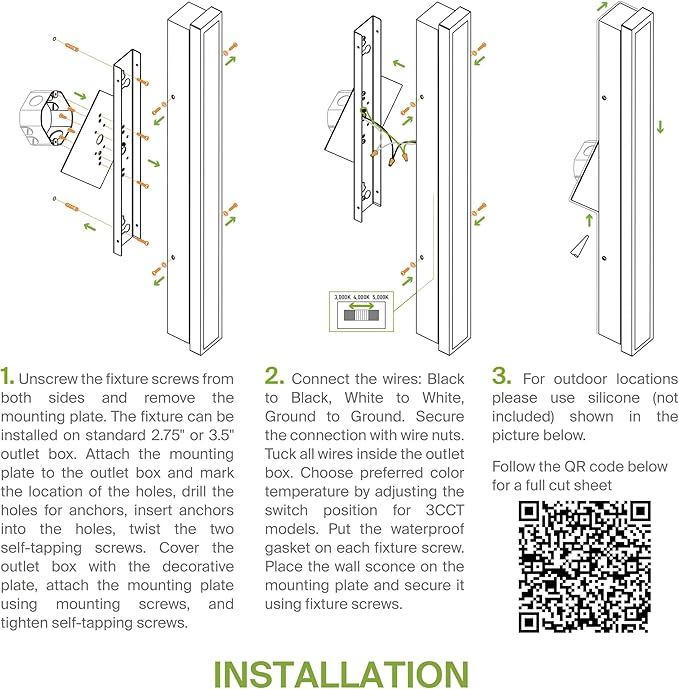 ASD LED 36" Long Wall Mount Light Fixture, Outdoor & Indoor Linear Sconce | 3CCT - Image 9