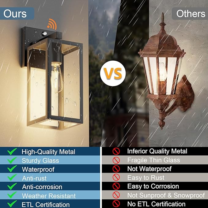 Kalium Dusk to Dawn Porch Outdoor Light, 2 Pack Wall Light Fixtures Waterproof - Image 7