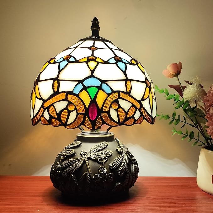 Tiffany Table Lamp 3-Way Stained Glass Style Bedside Reading Lamp Village - Image 3