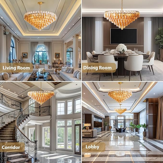 37" Extra Large Chandelier, 14-Light Gold Modern Round Chandelier - Image 8