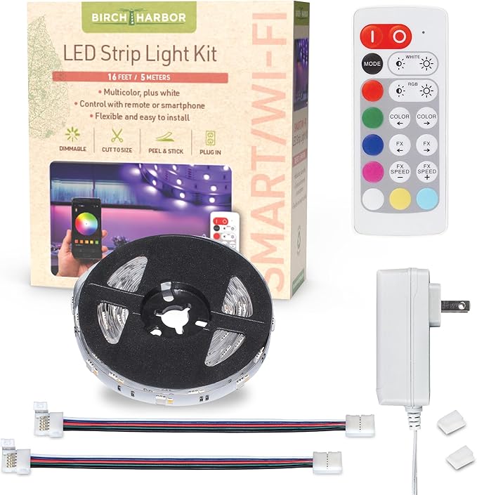 Multicolor RGBW Smart LED Strip Light Kit, 16ft by BirchLighting