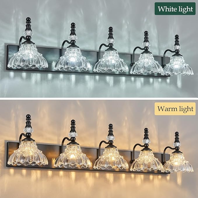 Vintage Bathroom Vanity Light, 5-Light Black Vanity Lighting Fixture - Image 4