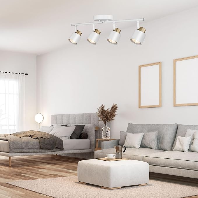 4 Light Track Lighting Kit, Matte White Brass Finish Adjustable - Image 5