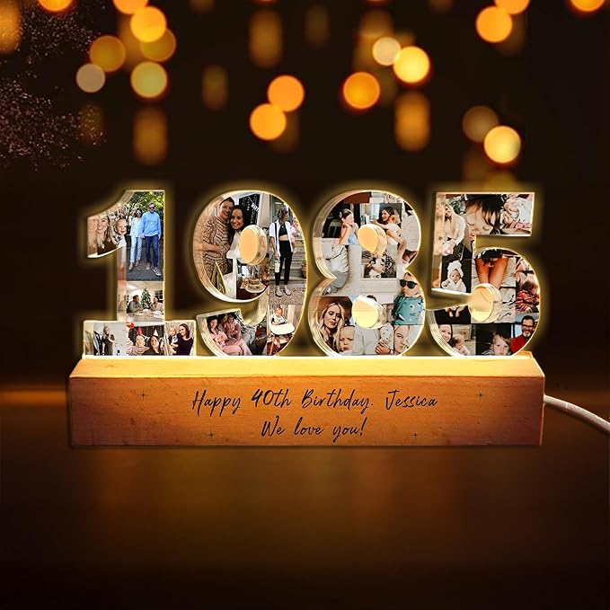 Personalized 40th Birthday Night Light 1985 – Custom Photo Collage Lamp by Thunala