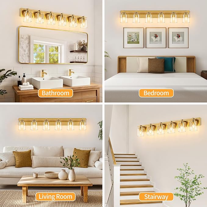 6 Light Modern Bathroom Light Fixtures Over Mirror, Brass Finish Vanity Lights - Image 6