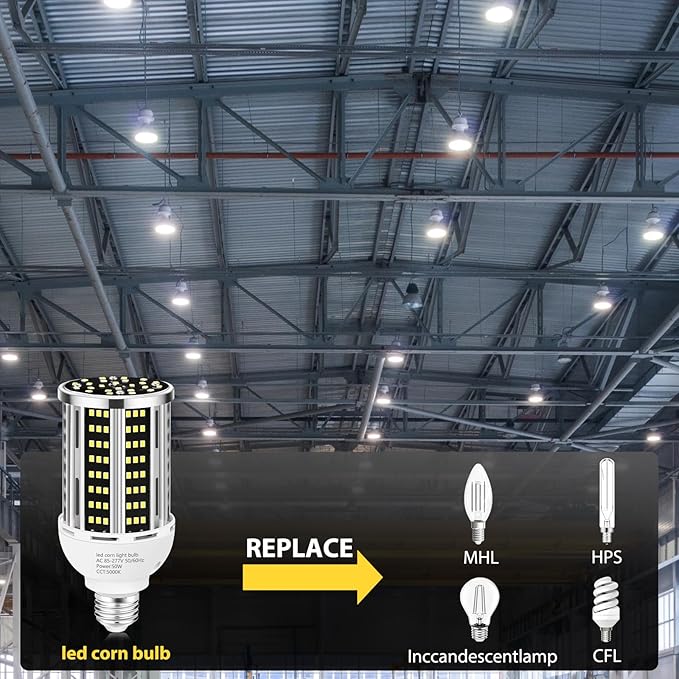 50W 2 Pack LED Corn Light Bulb, 5000K Daylight 6500LM Commercial GradeE26/E39 - Image 4