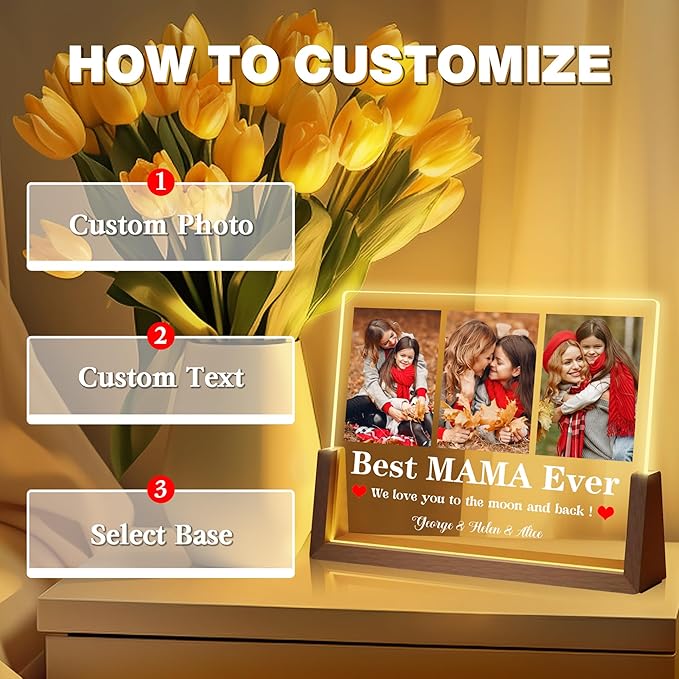 Mothers Day Birthday Gifts for Mom from Daughter Son, Customized Acrylic Plaque - Image 2