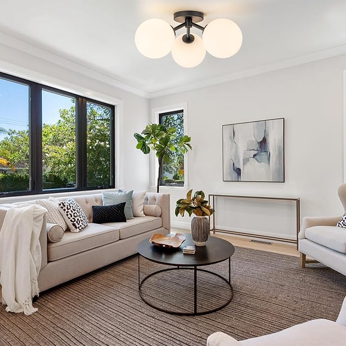 Mid Century Modern Black Semi Flush Mount Ceiling Light Fixture 3 Light 18 inch - Image 7