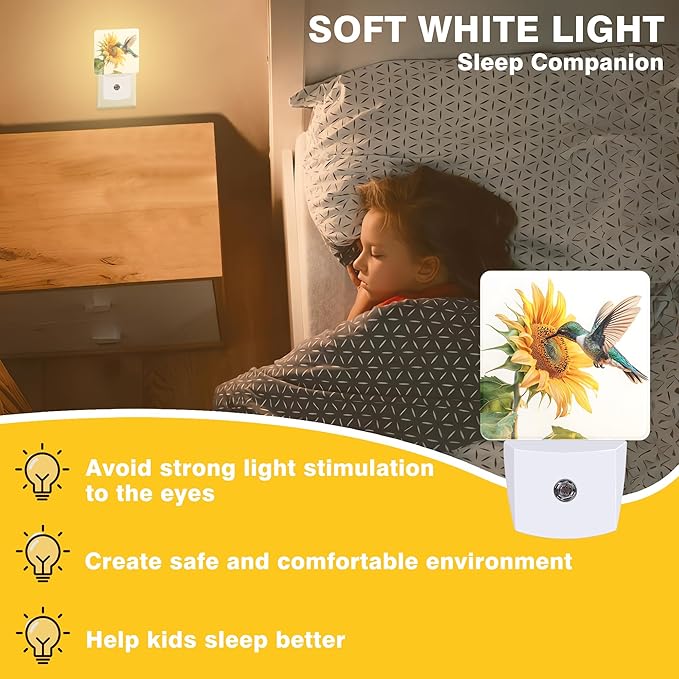 Night Light Hummingbird and Sunflower Night Lights Plug into Wall Smart Dusk to - Image 3