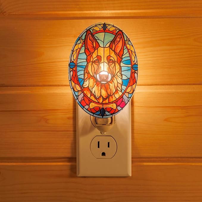 Stained Glass Styled German Shepherd Night Light – Real Glass Plug-in Dog Night - Image 7