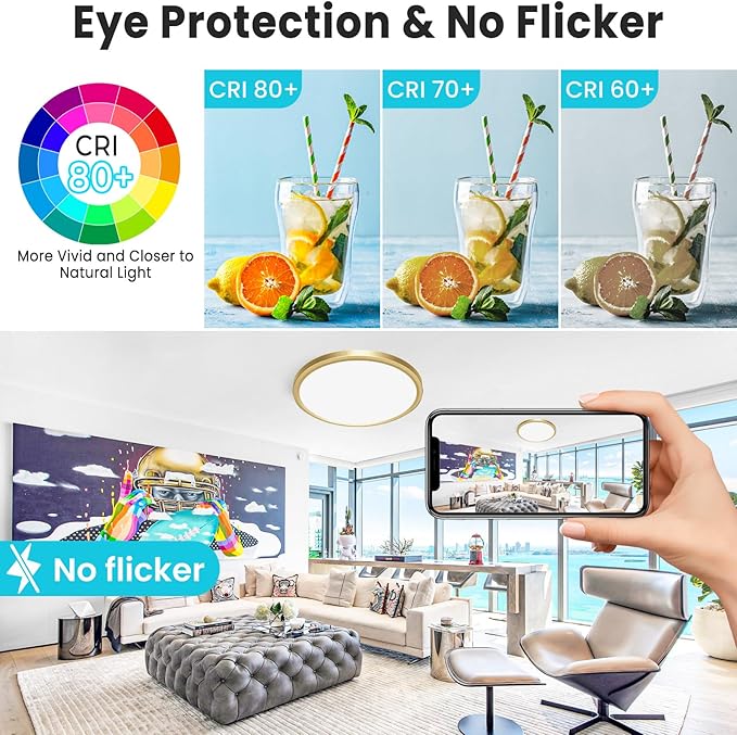 libtit 12 Inch LED Ceiling Light Golden, 28W 3200lm Aureate Flush Mount Ceiling - Image 4