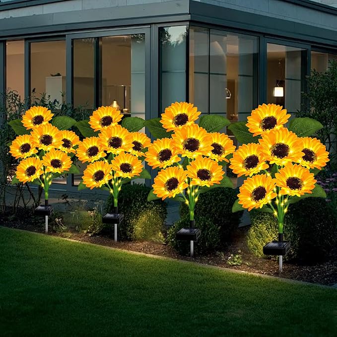 Solar Garden Lights Outdoor, 4 Pack Sunflower Lights - Image 6