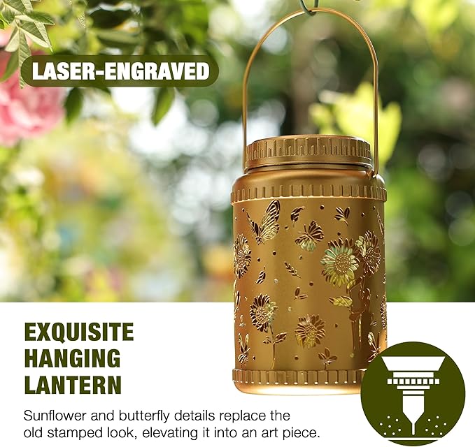 Cooo 4 Pack Solar Lanterns Outdoor Waterproof Sunflower Butterfly Solar Pathway - Image 4