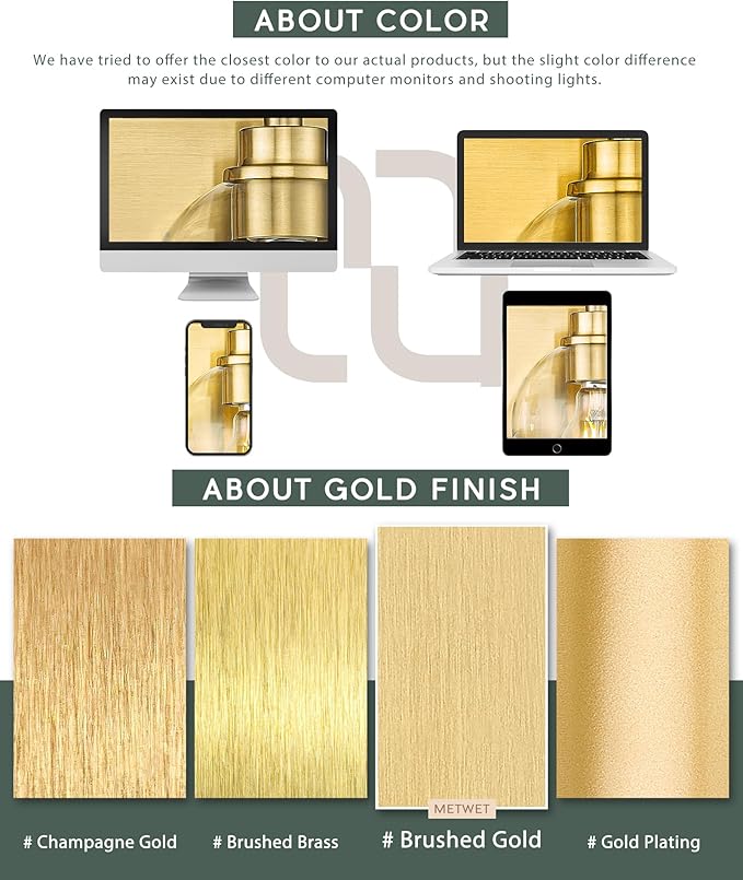 Bathroom Light Fixtures, 5 Light Brushed Gold Vanity Lights - Image 8