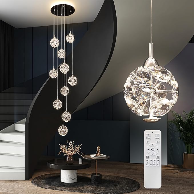 10-Light High Ceilings Long Chandeliers Modern Crystal Staircase Chandelier by KAUCQI
