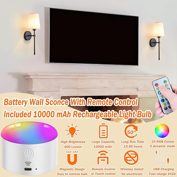Battery Operated Wall Sconce Set Of Two - Image 2