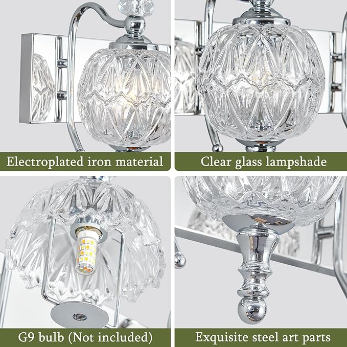 Modern Crystal Bathroom Vanity Lights Fixtures Over Mirror Chrome Vintage - Image 3