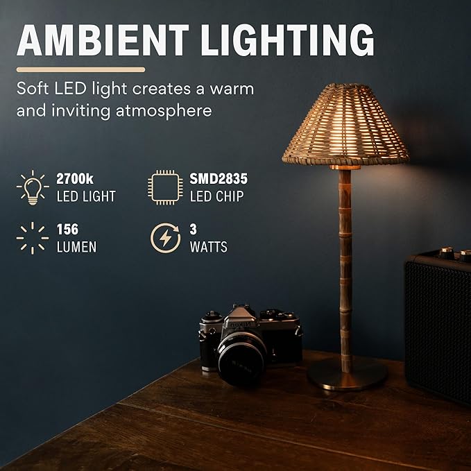 Bamboo Cordless LED Table Lamp – Rechargeable 24-Hour Battery, Dimmable Warm - Image 3