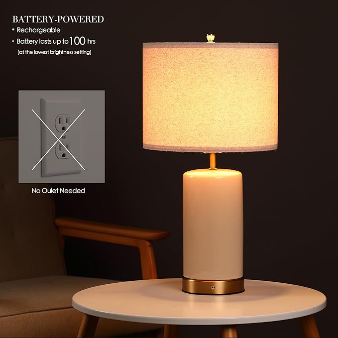 O’Bright Dune - Battery Powered Table Lamp, Rechargeable Cordless Ceramic Lamp - Image 2