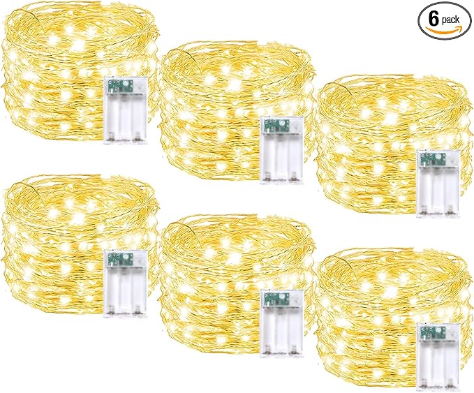 6 Pack Christmas Fairy Twinkle Lights Battery Operated, 3 Pack Cool Whie & 3 by BOSSERN