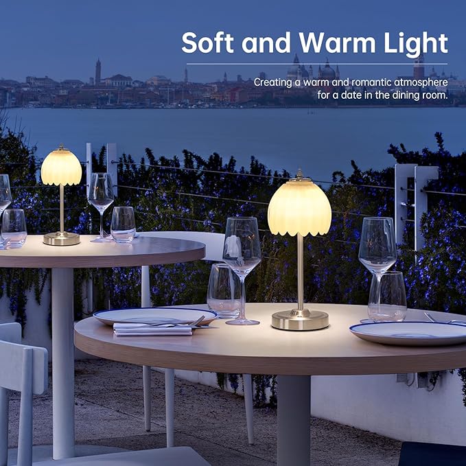 Tulip Table Lamp with 5200mAh Battery & Touch Control, Cordless Small Table - Image 7