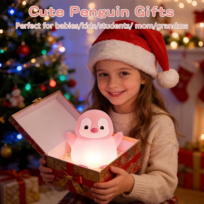 Pink Penguin Night Light, Soft Silicone Nursery Nightlight - Image 7