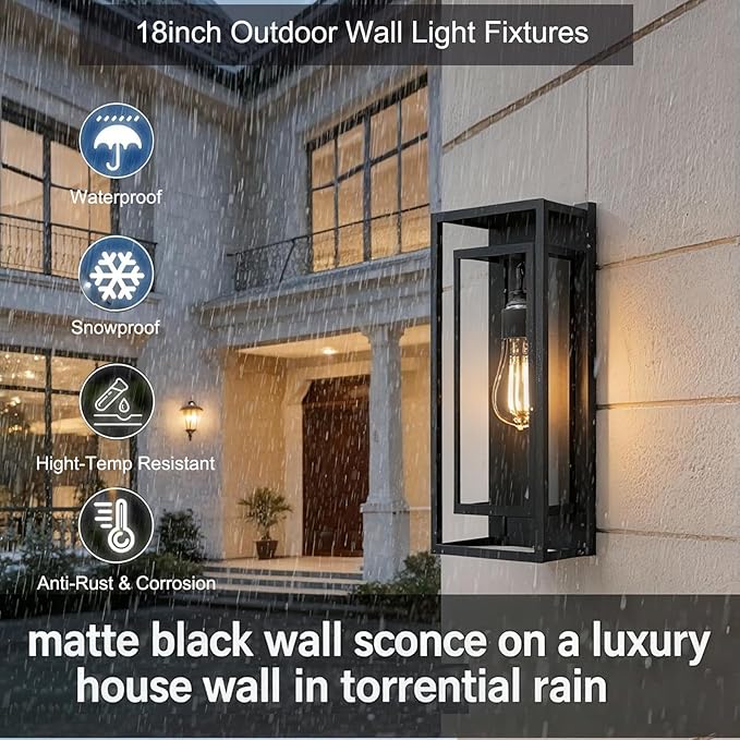 6Pack 18inch Outdoor Wall Light Fixtures, Exterior Waterproof Lanterns - Image 2