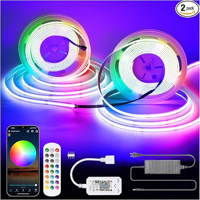 INDARUN RGB COB Led Strip Light 32.FT/10M, COB Led Strip 10mm Width/5760 LEDs by INDARUN