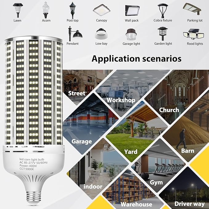 2 Pack 400W LED Corn Light Bulb, 3850W Equivalent Commercial Grade 59000LM - Image 6