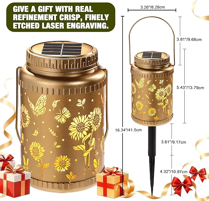 Cooo 4 Pack Solar Lanterns Outdoor Waterproof Sunflower Butterfly Solar Pathway - Image 2