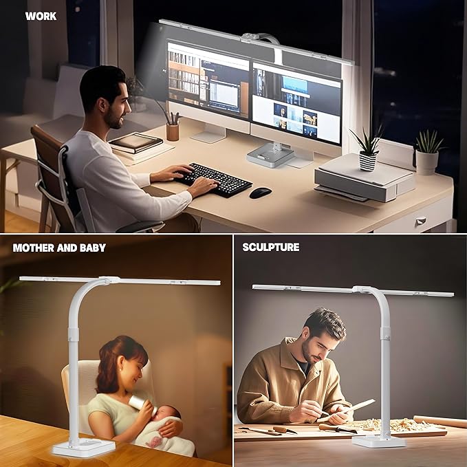LED Desk Lamp for Home Office - 24W Bright Double Head Desk Light - Image 6