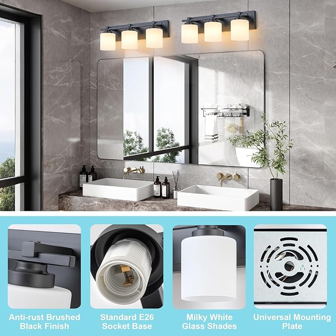 3 Light Modern Bathroom Light Fixtures Over Mirror, E26 Socket - Image 3