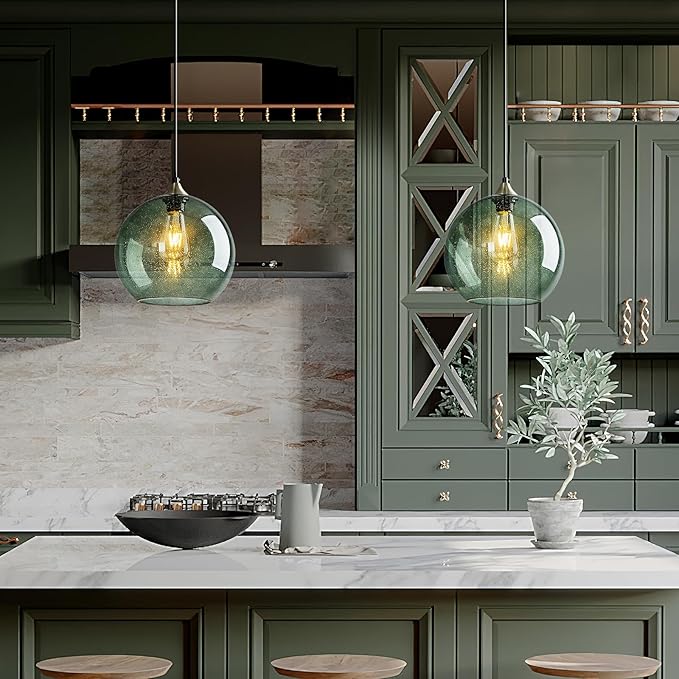 Gray Green Glass Pendant Lights Kitchen Island Lighting Globe Pendant Light - Image 4