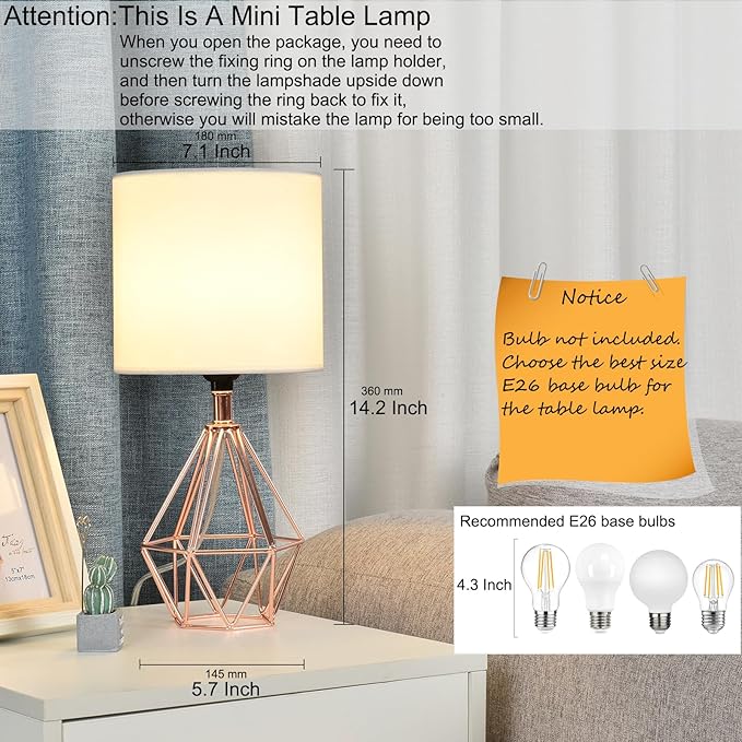 COTULIN Rose Gold Bedside Table Lamp, Modern Small Desk Lamp - Image 3