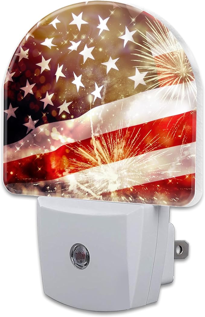 America Flag with Fireworks Night Light Plug into Wall, Vintage The USA Flag by sndheke