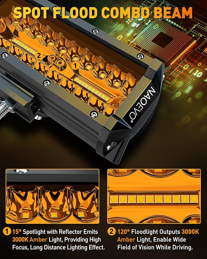 NAOEVO 7 Inch Amber LED Light Bar, 240W 24, 000LM Offroad Fog/Driving Lights - Image 4