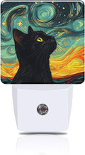Starry Night Night Light Black Cat Watching Stars Night Lights Plug into Wall by FOISIIAEA