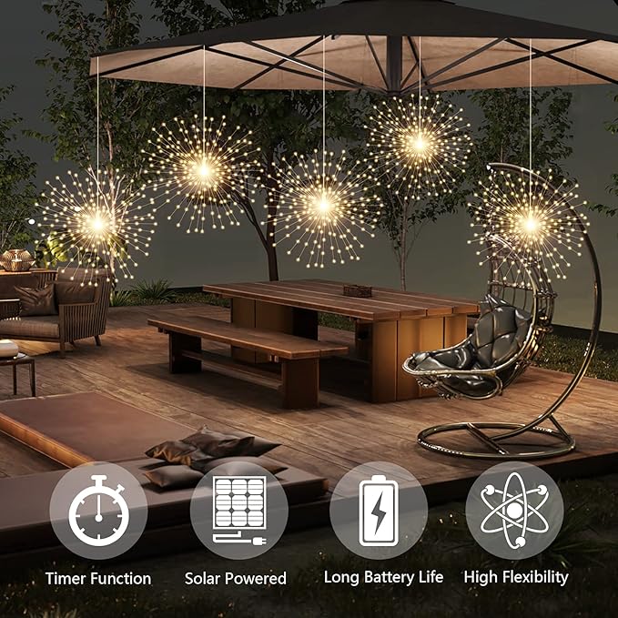 4 Pcs 800LED Solar Starburst Sphere Lights, Firework Light Remote Control Timer - Image 3
