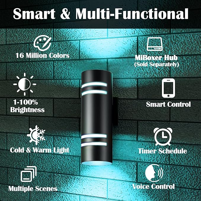 wowlite Outdoor Wall Lights for House, Remote Control Smart RGBCW Up and Down - Image 7