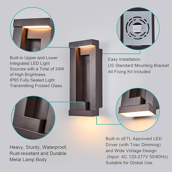 Modern Outdoor LED Wall Lights, Bronze Wall Mount Fixture - Image 6