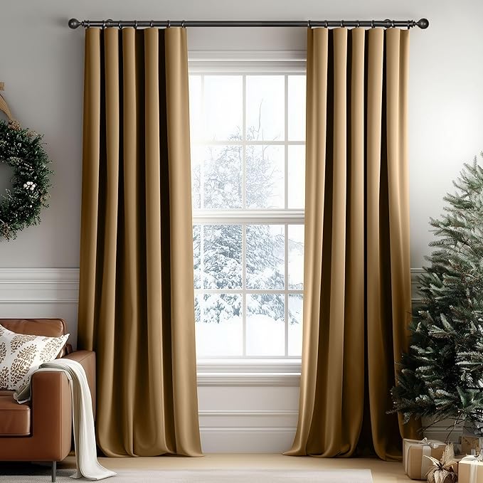 Beauoop Golden Brown Velvet Curtains 108 Inches Long 2 Panels by Beauoop
