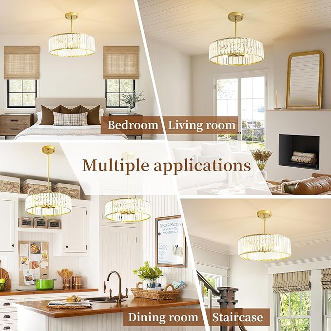 Modern Crystal Chandelier for Dining Room, 16 Inch Gold Semi Flush Mount - Image 8