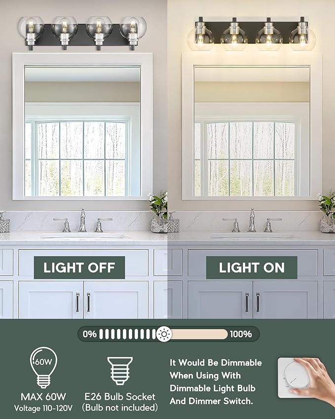 Bathroom Light Fixtures, 4-Light Black and Brushed Nickel Bathroom Vanity Light - Image 5