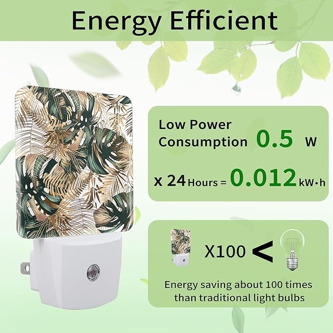 Green Gold Leaf Night Light, Tropical Palm Night Light Plug into Wall - Image 3
