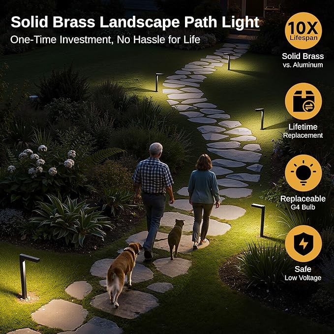 Gardenreet LED Pathway Lights Brass, 12V Landscape Path Lights Wired, Low - Image 2
