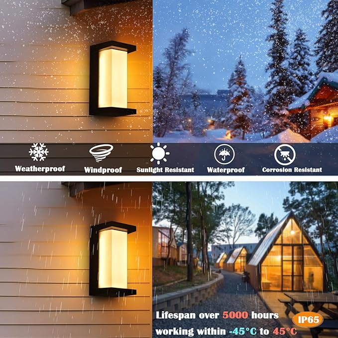 Black Outdoor Light Fixtures Wall Mount, IP65 Waterproof Porch Lights Outdoor - Image 3