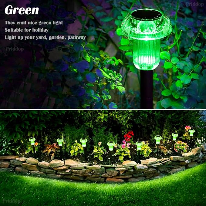 St Patricks Day Solar Lights Outdoor 8 Pack Green LED Waterproof Mushroom - Image 5